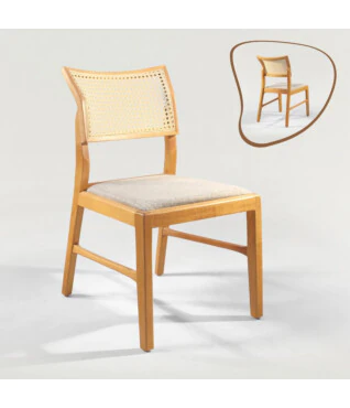 Cadeira Jasmim com Ratan Sextavado Natural Para Mesa de Jantar