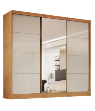 Guarda Roupa Bergamo 3 Portas Com 1 Espelho 100% MDF