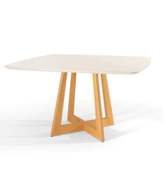 Mesa de Jantar Ane 1,35m x 1,35m Com Vidro Off White