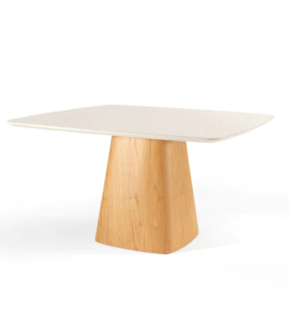 Mesa de Jantar Balbi 1,35m x 1,35m Com Vidro Off White