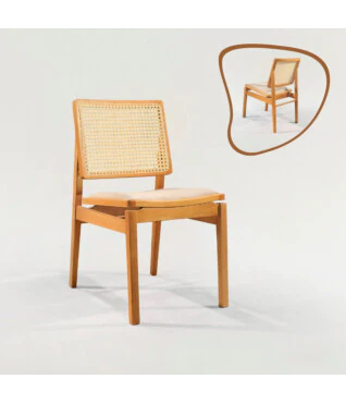 Cadeira Acácia com Ratan Sextavado Natural Para Mesa de Jantar