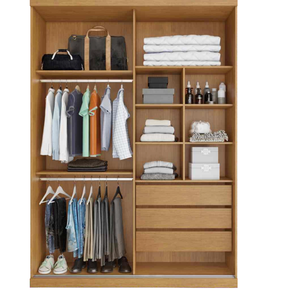 Guarda-Roupa Veneza 2 Portas de Correr  1 Porta Espelhada 100%MDF - Bianchi Moveis