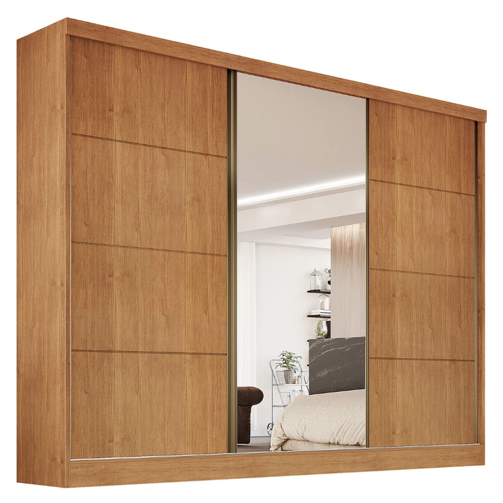 Guarda Roupa Bergamo 3 Portas Com 1 Espelho 100% MDF