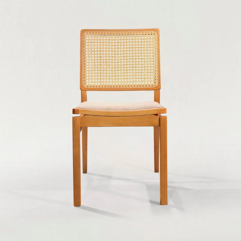 Cadeira Acácia com Ratan Sextavado Natural Para Mesa de Jantar