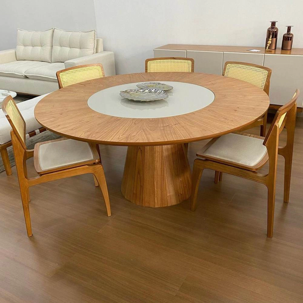 Mesa de Jantar Cone Madrid C/ Vidro Giratório 1,50m de Diâmetro