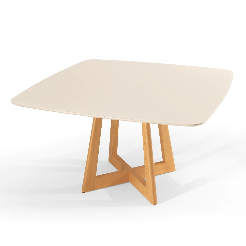 Mesa de Jantar Ane 1,50m x 1,50m Com Vidro Off White
