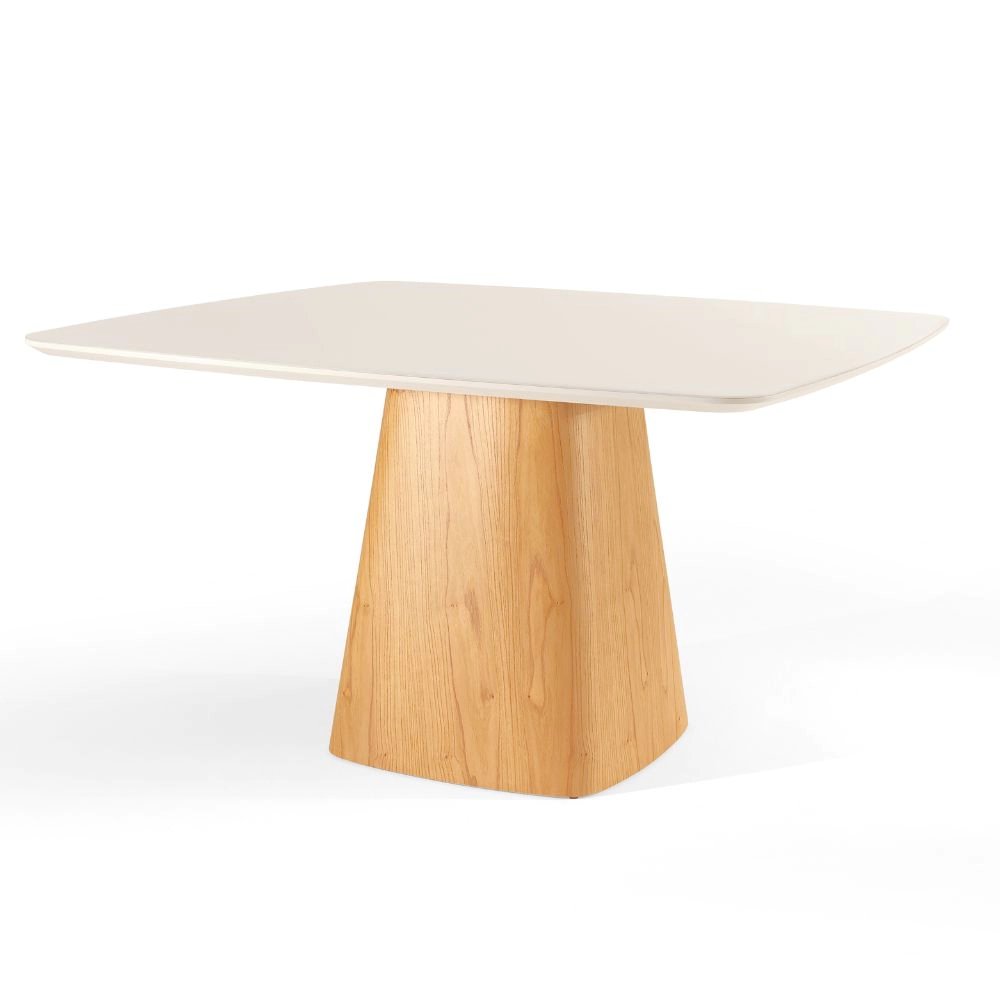 Mesa de Jantar Balbi Quadrada 1,50m x 1,50m Com Vidro Off White